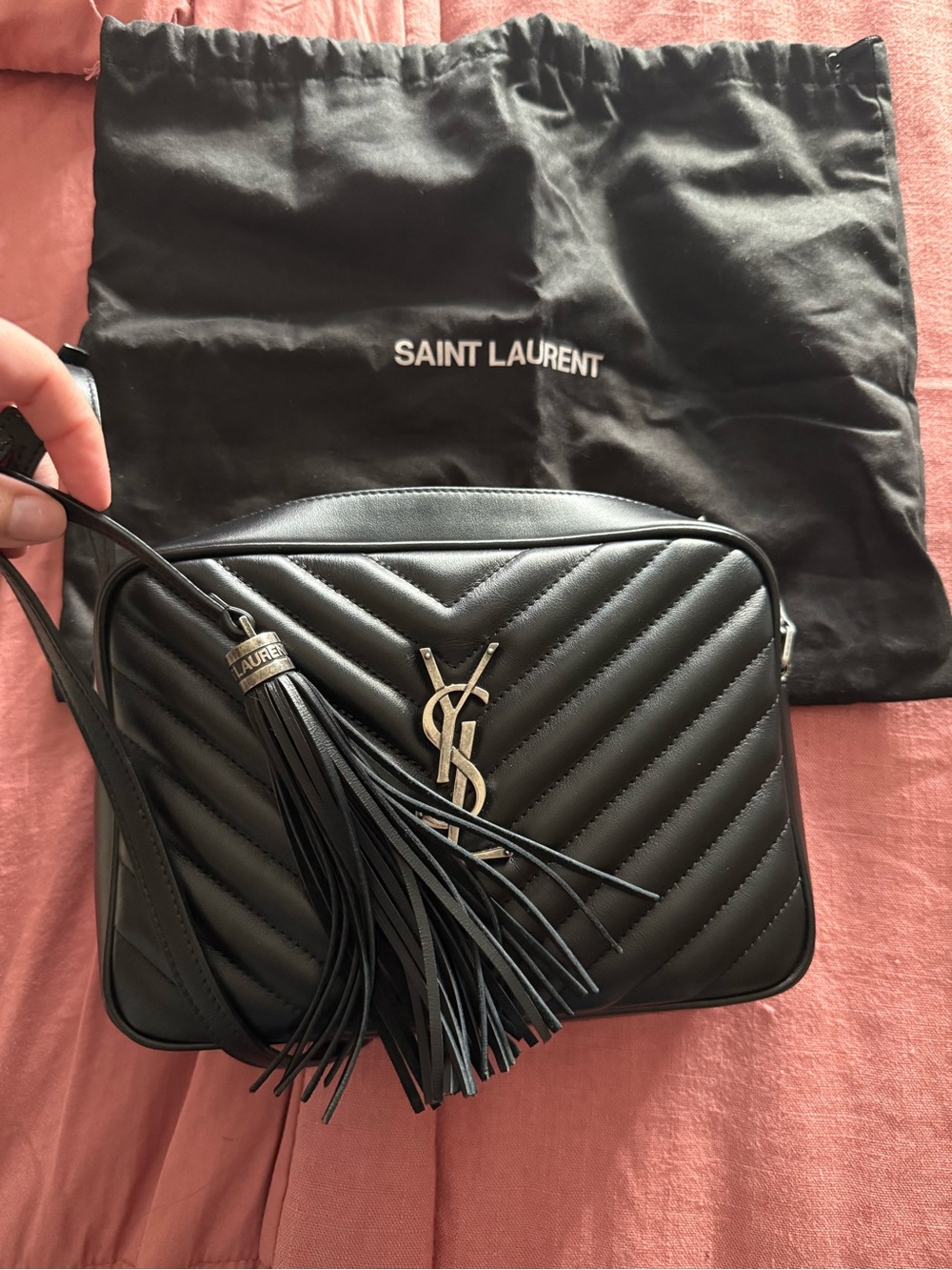 Saint Laurent Black Quilted Leather Tassel Camera Crossbody